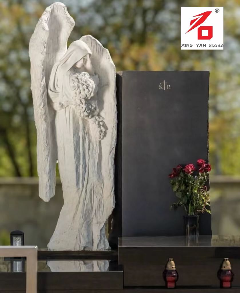 China Xingyan Manufacturing - Angel Embracing Flower Stone Carving Tombstone