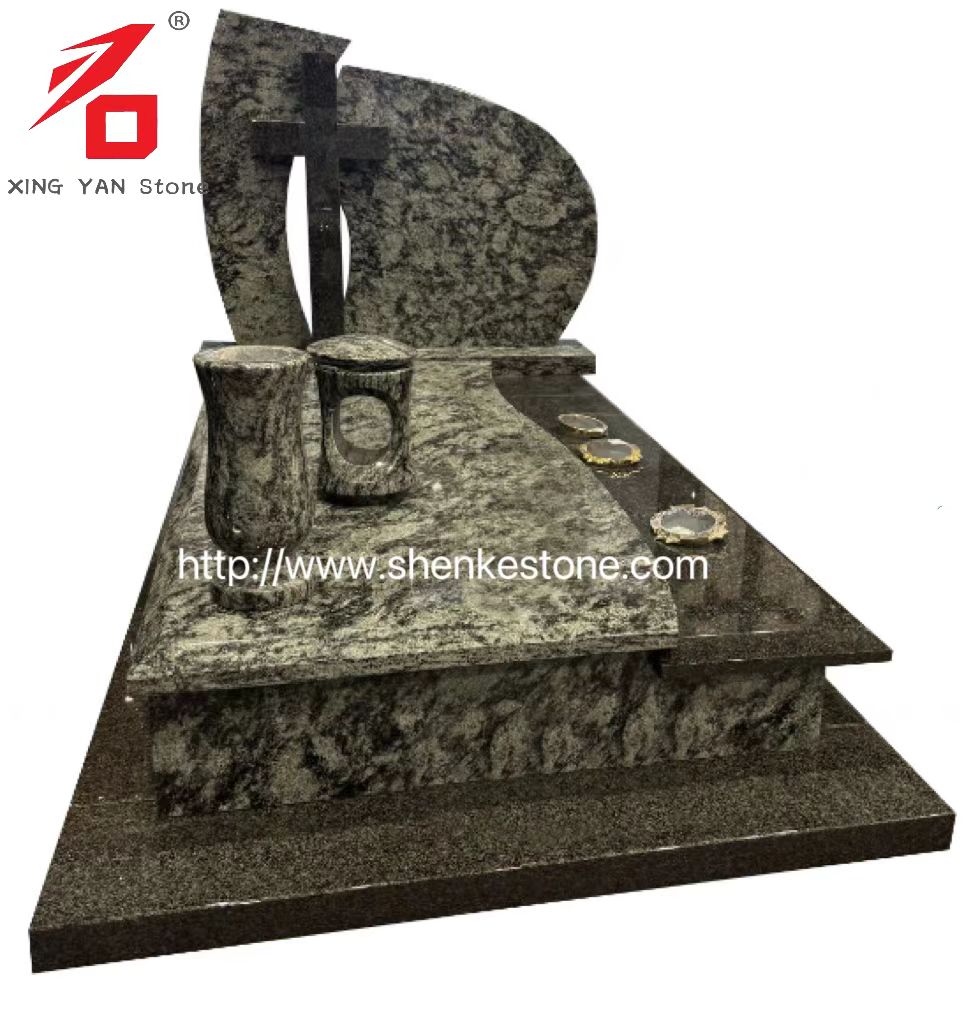 Kinesiska Olive Green Granite Funeral Monument (med Vase)