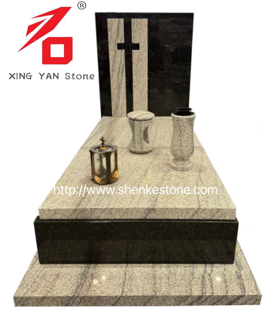Modern Granite Designed Funeral Monument (med Funeral Vase och Lantern)