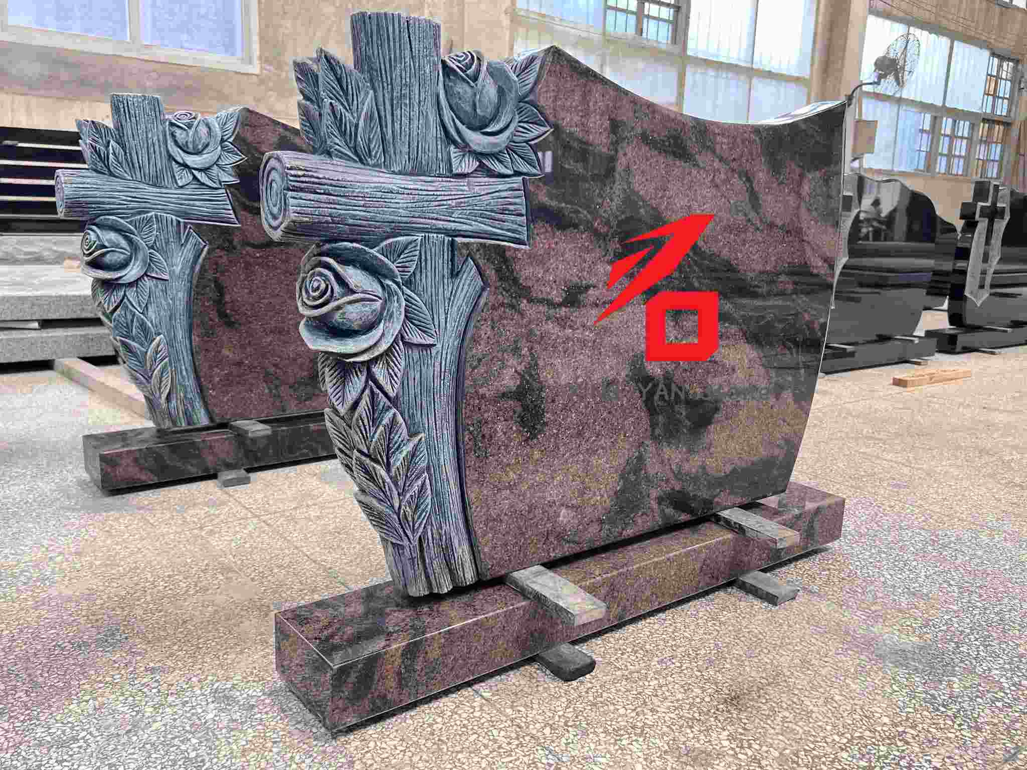 Rose and Cross Pattern Memorial Tombstone